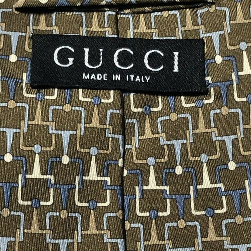 Gucci Men’s Brown/Bronze Geometric Motif Silk Tie - Picture 4 of 7
